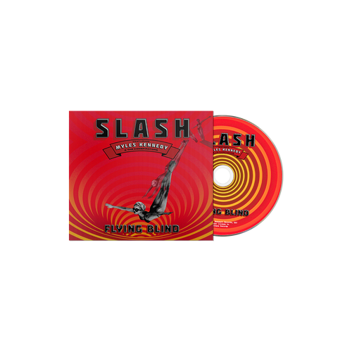 The latest album from Slash, 'Flying Blind', in CD format. The cover shows a figure diving against a circular orange, yellow, and red pattern.
