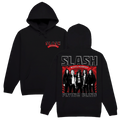 Black pullover hoodie shown from the front and back, featuring the band Slash and the album title 'Flying Blind' in red, white, and black graphics.